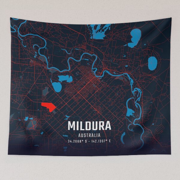 Item preview, Mildura Red & Blue Minimalist Map designed and sold by HomeLivingCo.