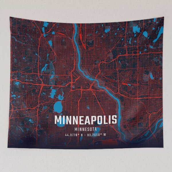 Item preview, Minneapolis Red & Blue Minimalist Map designed and sold by HomeLivingCo.