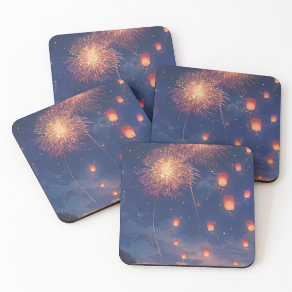 Item preview, Traditional Chinese lanterns against fireworks in night sky, background, AI generated designed and sold by dvoevnore.