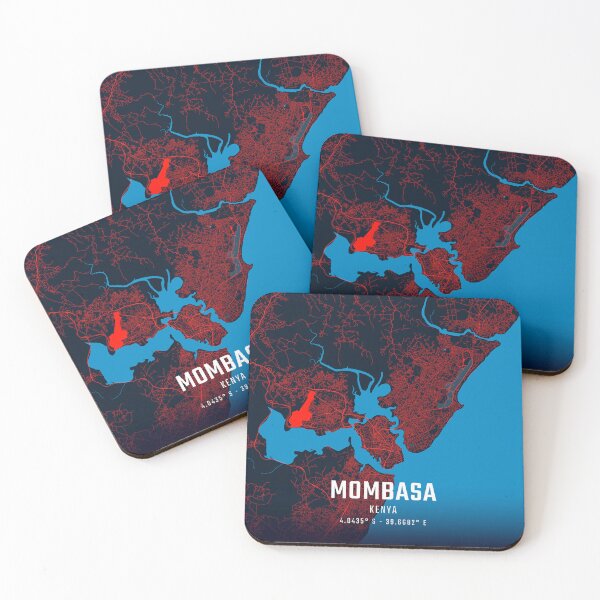 Item preview, Mombasa Red & Blue Minimalist Map designed and sold by HomeLivingCo.