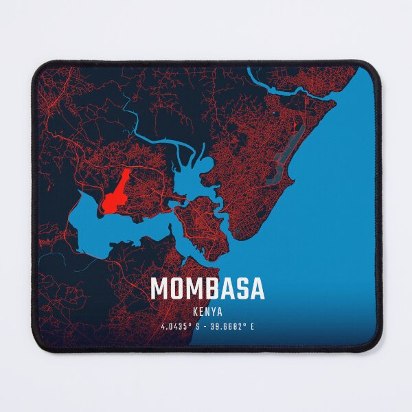 Item preview, Mombasa Red & Blue Minimalist Map designed and sold by HomeLivingCo.