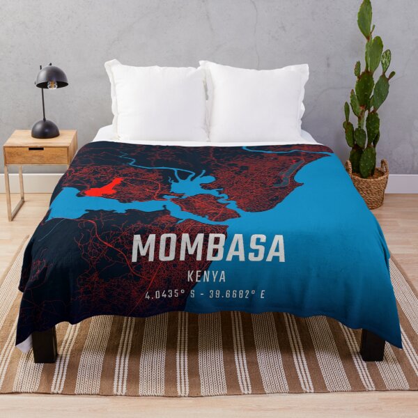 Item preview, Mombasa Red & Blue Minimalist Map designed and sold by HomeLivingCo.