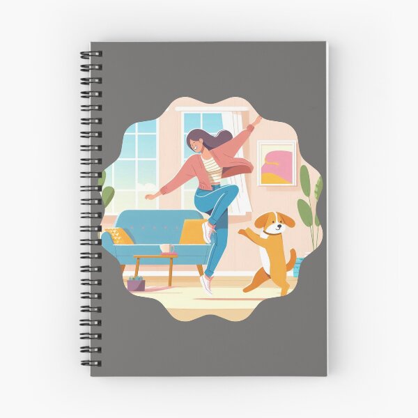Item preview, Morning Dance! Happy Woman Dancing at Home with Animated Dog – Design for Daily Joy and Pet Conviviality designed and sold by DibuHumor.