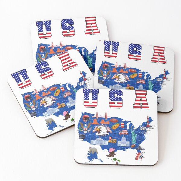 Item preview, USA Map American symbols and icons - Patriotic USA map illustrated designed and sold by Youngkev-arts.