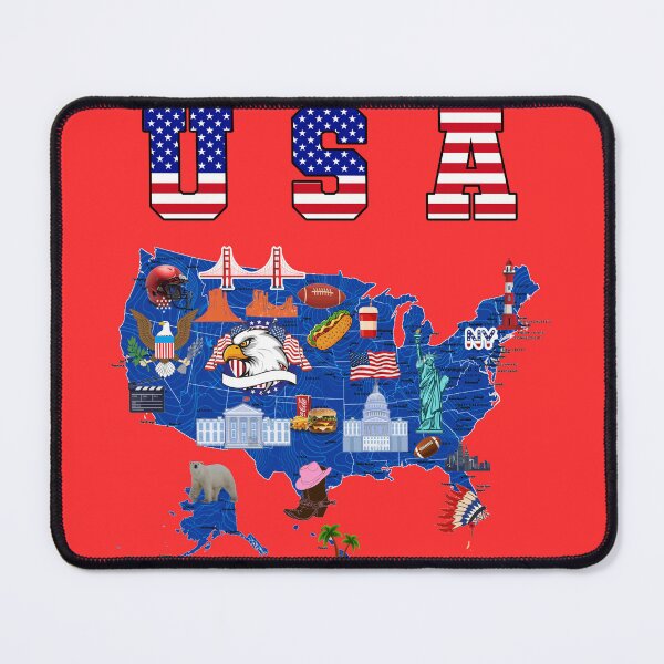 Item preview, USA Map American symbols and icons - Patriotic USA map illustrated designed and sold by Youngkev-arts.