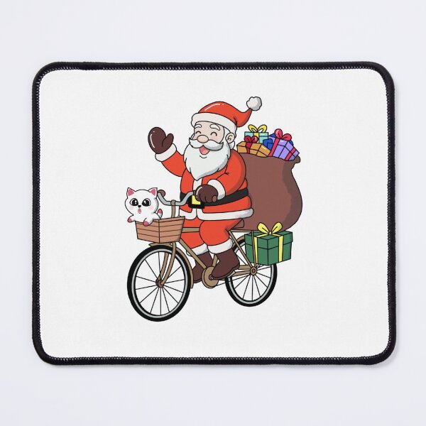 Item preview, Santa Riding Bicycle with Cat and Gifts designed and sold by Ikattyg.