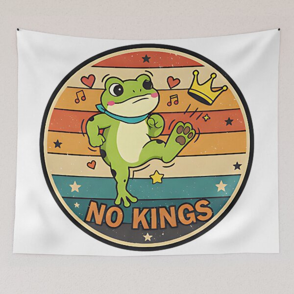 Item preview, No Kings retro frog funny quote empowerment humor vintage style art designed and sold by ArtDesignTp.