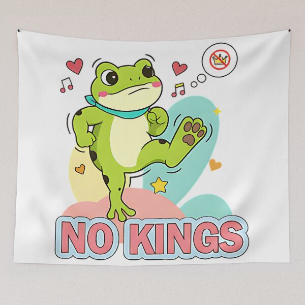 Item preview, No Kings cute frog love humor aesthetic pastel funny quote playful art designed and sold by ArtDesignTp.