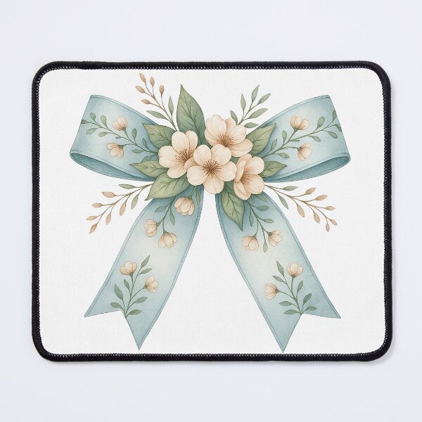 Item preview, Elegant Blue Ribbon with Watercolor Flowers and Leaves designed and sold by ArtfulWeave.
