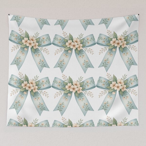 Item preview, Elegant Blue Ribbon with Watercolor Flowers and Leaves designed and sold by ArtfulWeave.