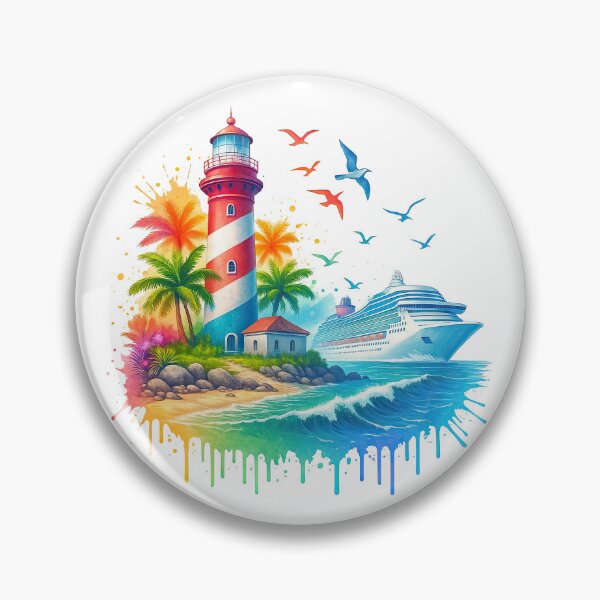 Item preview, Tropical Lighthouse and Cruise Ship Beach Scene designed and sold by ArtfulWeave.