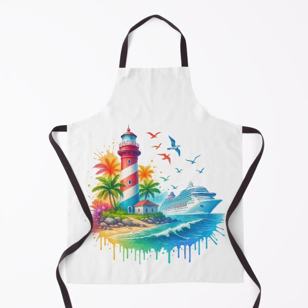 Item preview, Tropical Lighthouse and Cruise Ship Beach Scene designed and sold by ArtfulWeave.