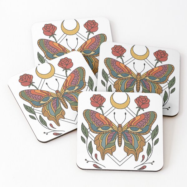 Item preview, Mystical Stained Glass Butterfly with Moon and Roses designed and sold by ArtfulWeave.