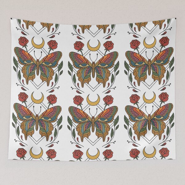 Item preview, Mystical Stained Glass Butterfly with Moon and Roses designed and sold by ArtfulWeave.