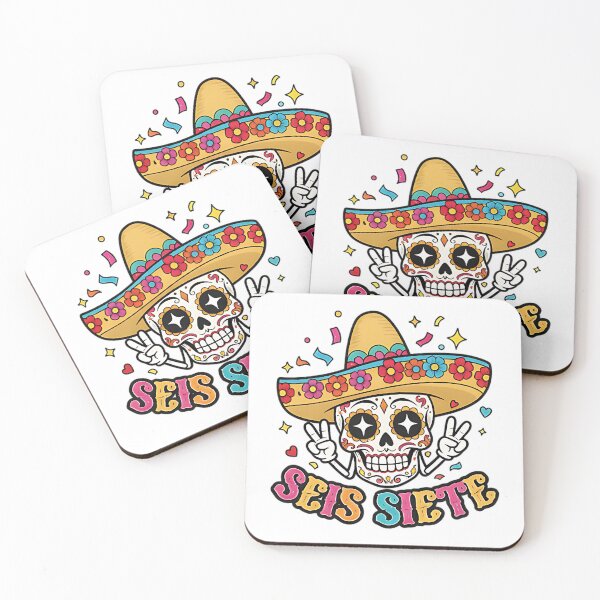 Item preview, Seis Siete mexican skull day of the dead fiesta humor calavera colorful art designed and sold by ArtDesignTp.