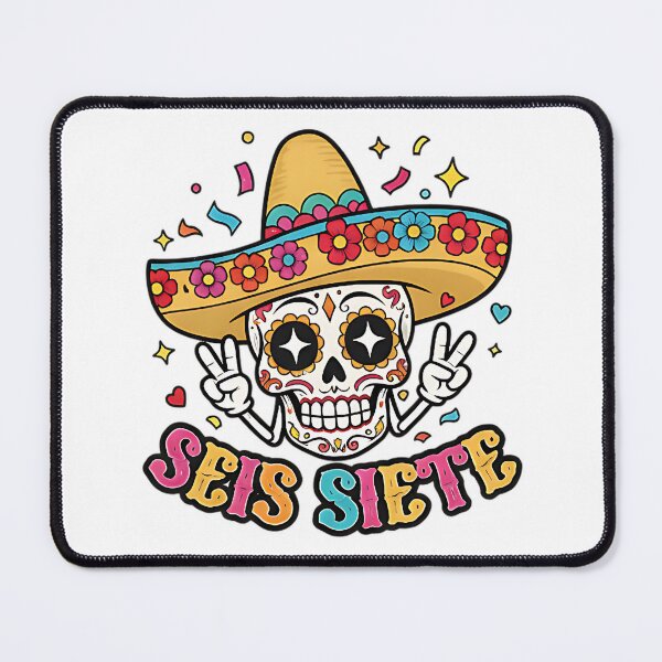 Item preview, Seis Siete mexican skull day of the dead fiesta humor calavera colorful art designed and sold by ArtDesignTp.