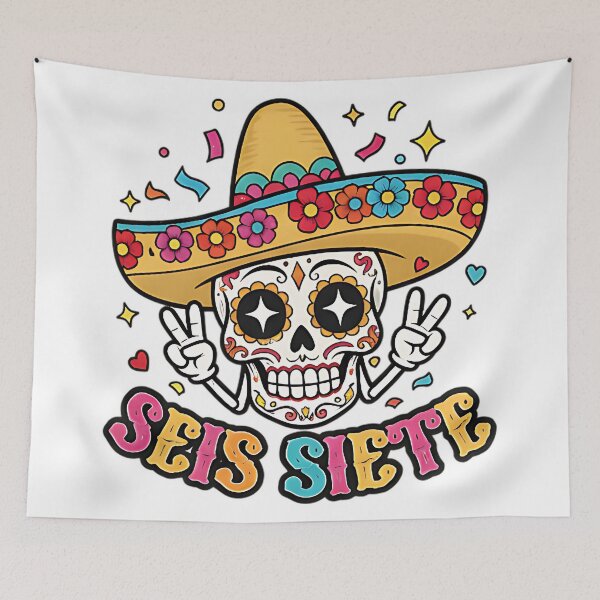 Item preview, Seis Siete mexican skull day of the dead fiesta humor calavera colorful art designed and sold by ArtDesignTp.
