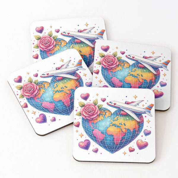Item preview, Heart Shaped Globe with Airplane and Love Travel Theme designed and sold by ArtfulWeave.