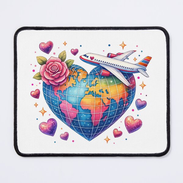 Item preview, Heart Shaped Globe with Airplane and Love Travel Theme designed and sold by ArtfulWeave.