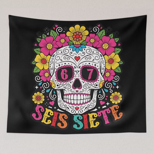 Item preview, Seis Siete colorful sugar skull day of the dead mexican art dia de los muertos fiesta designed and sold by ArtDesignTp.