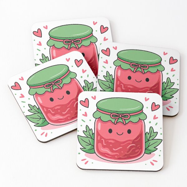 Item preview, Cute Strawberry Jam Jar with Smiling Face and Leaves designed and sold by ArtfulWeave.