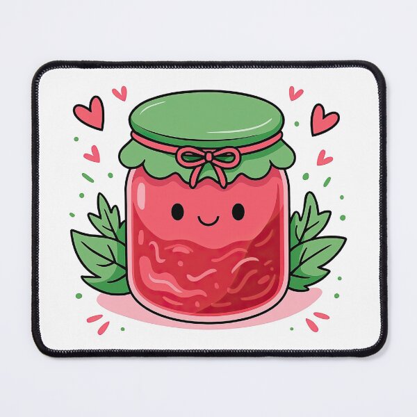 Item preview, Cute Strawberry Jam Jar with Smiling Face and Leaves designed and sold by ArtfulWeave.