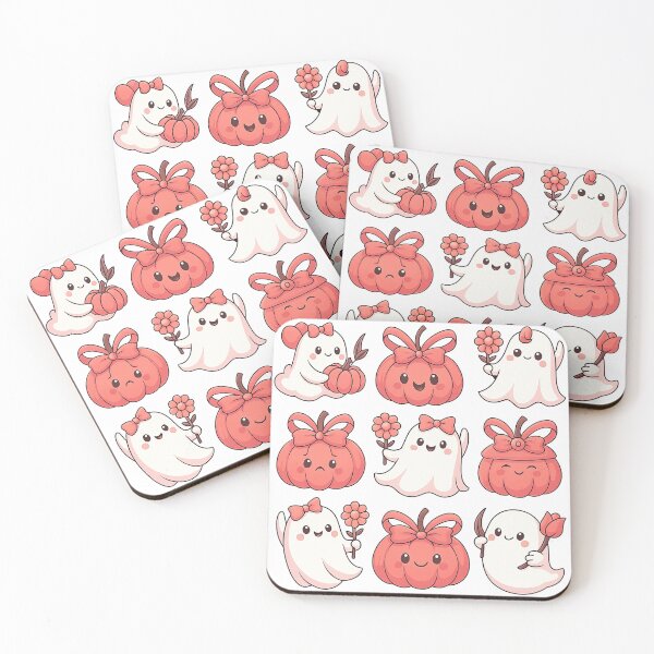 Item preview, Cute Halloween Ghost and Pumpkin Characters with Bows designed and sold by ArtfulWeave.