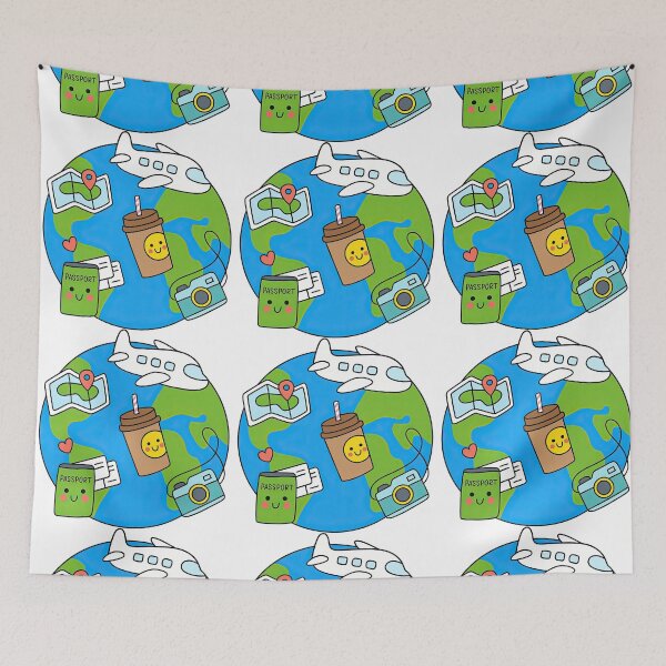 Item preview, Kawaii Travel Essentials on Earth with Cute Faces designed and sold by ArtfulWeave.