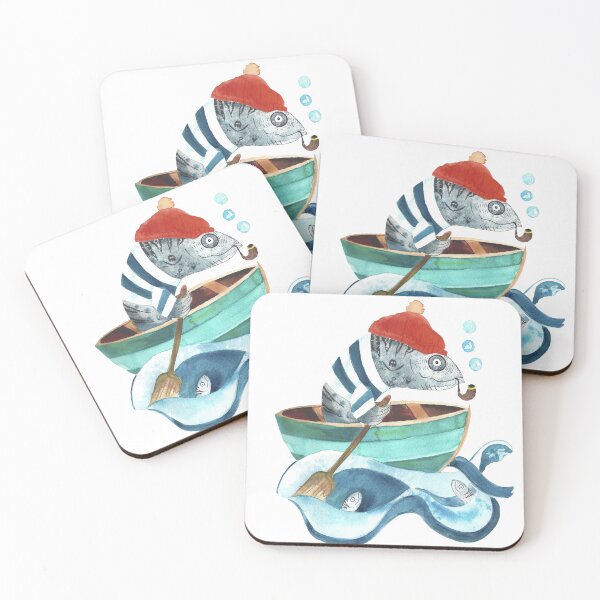 Item preview, Sailor Mackerel Fish in a Boat – Funny Nautical Watercolor Design designed and sold by Scandi Shop .