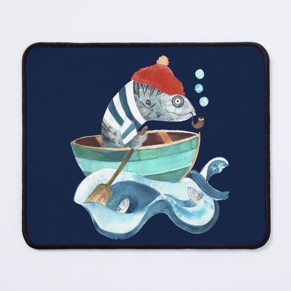 Item preview, Sailor Mackerel Fish in a Boat – Funny Nautical Watercolor Design designed and sold by Scandi Shop .