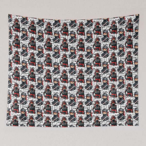Item preview, Ninja Girls Anime With Text Pattern Design - White designed and sold by PatternTitan.
