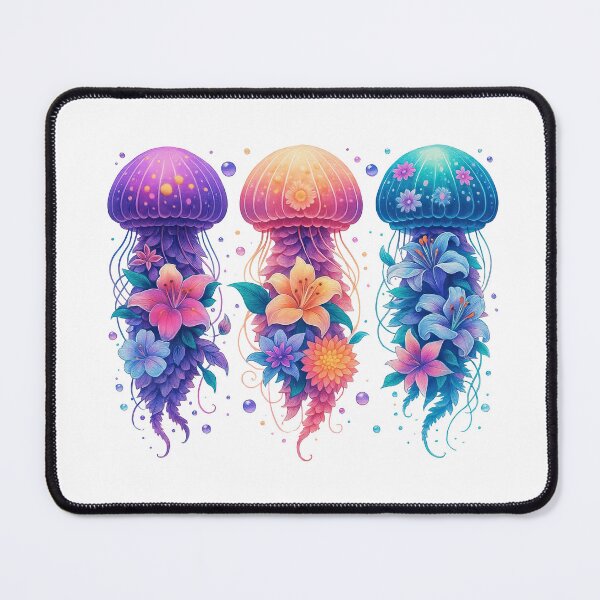 Item preview, Fantasy Jellyfish with Colorful Blooming Flowers designed and sold by ArtfulWeave.