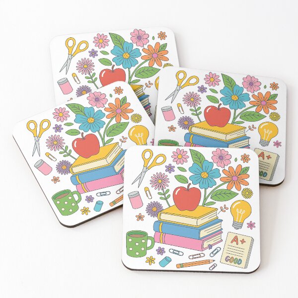 Item preview, Colorful Back to School Design with Books, Apple, and Supplies designed and sold by ArtfulWeave.