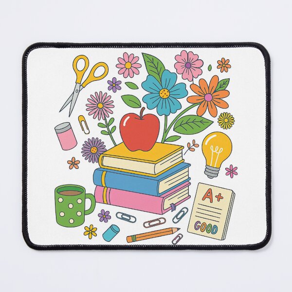 Item preview, Colorful Back to School Design with Books, Apple, and Supplies designed and sold by ArtfulWeave.