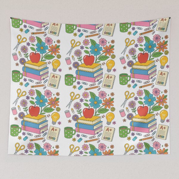 Item preview, Colorful Back to School Design with Books, Apple, and Supplies designed and sold by ArtfulWeave.
