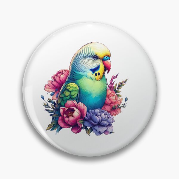 Item preview, A beautiful and fluffy parakeet with various leaves and colorful flowers designed and sold by Marcoshop10.