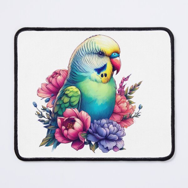 Item preview, A beautiful and fluffy parakeet with various leaves and colorful flowers designed and sold by Marcoshop10.
