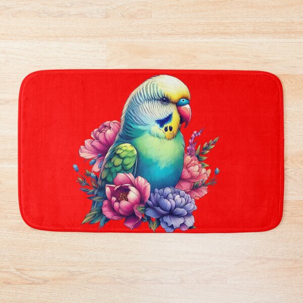 Item preview, A beautiful and fluffy parakeet with various leaves and colorful flowers designed and sold by Marcoshop10.