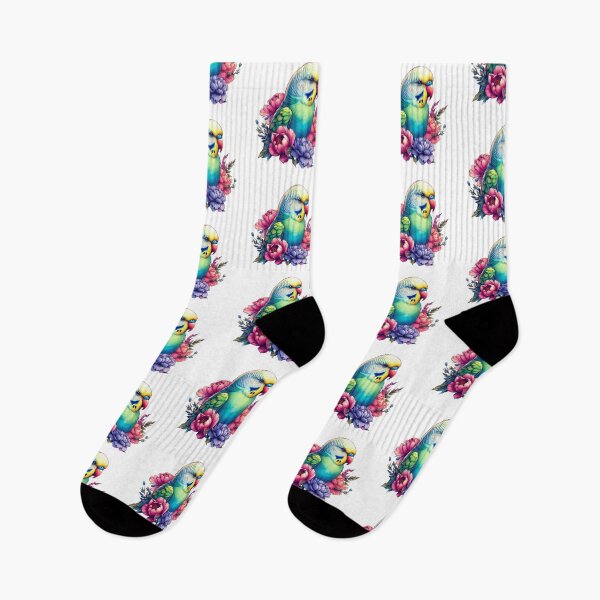 Item preview, A beautiful and fluffy parakeet with various leaves and colorful flowers designed and sold by Marcoshop10.