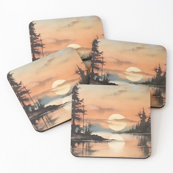 Item preview, Sunset Lake Landscape Art Print, Antique Lake Landscape Painting, Abstract Landscape Painting, Forest Lake Watercolor Painting designed and sold by SavageVision.