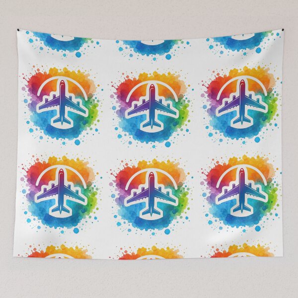Item preview, Watercolor Rainbow Splash with Airplane Travel Icon designed and sold by ArtfulWeave.