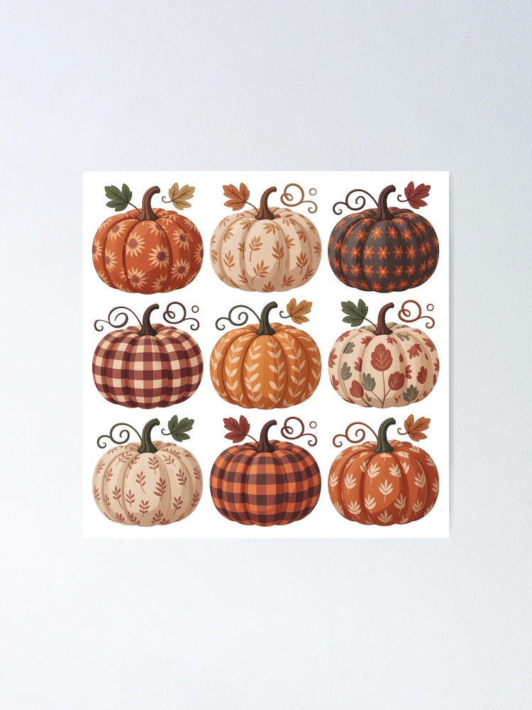 Thumbnail 1 of 3, Poster, Rustic Fall Pumpkins Pattern Design designed and sold by PrintandJoy.