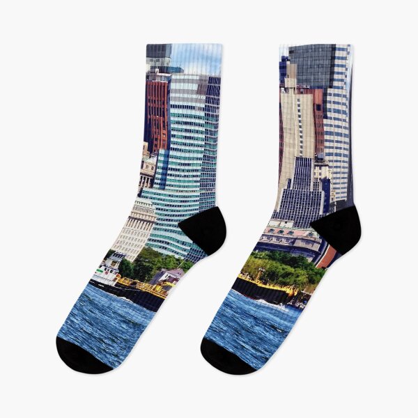 Item preview, Tugboat Pushing Barge Near Manhattan Skyline designed and sold by Susan Savad.