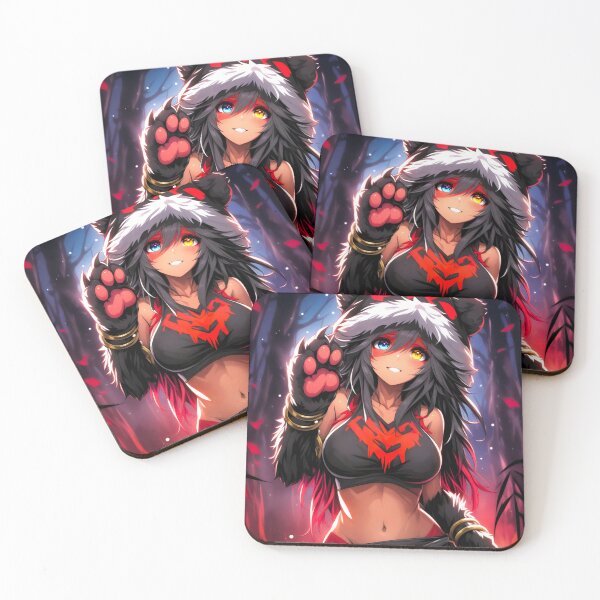 Item preview, Anime Girl Bear Spirit: Amber Tail Tease in Moonlit Kimono designed and sold by Senpaiwaves.