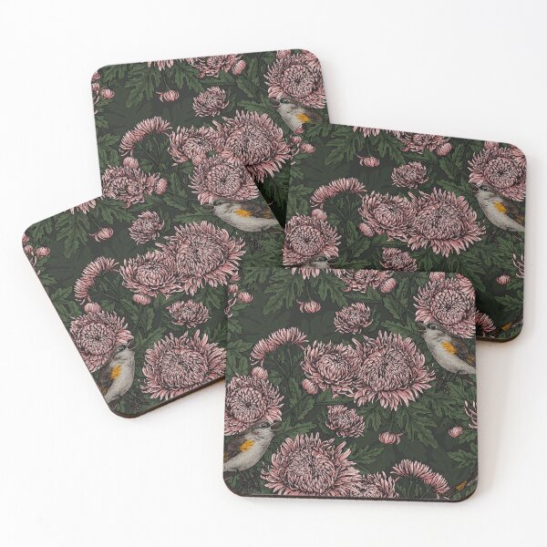 Item preview, Redstarts in the chrysanthemums in brown and pink designed and sold by Katerina Mitkova Kirilova.