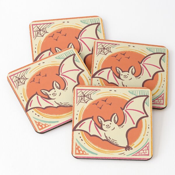 Item preview, Whimsical Bat Flight at Sunset – Halloween Meets Folk Art designed and sold by ForeverPrintsOK.