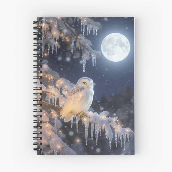 Item preview, Snowy Owl Under Full Moon on Frosted Christmas Branch designed and sold by acceleratorhams.