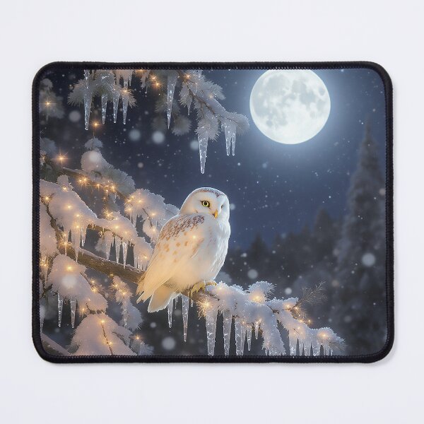 Item preview, Snowy Owl Under Full Moon on Frosted Christmas Branch designed and sold by acceleratorhams.