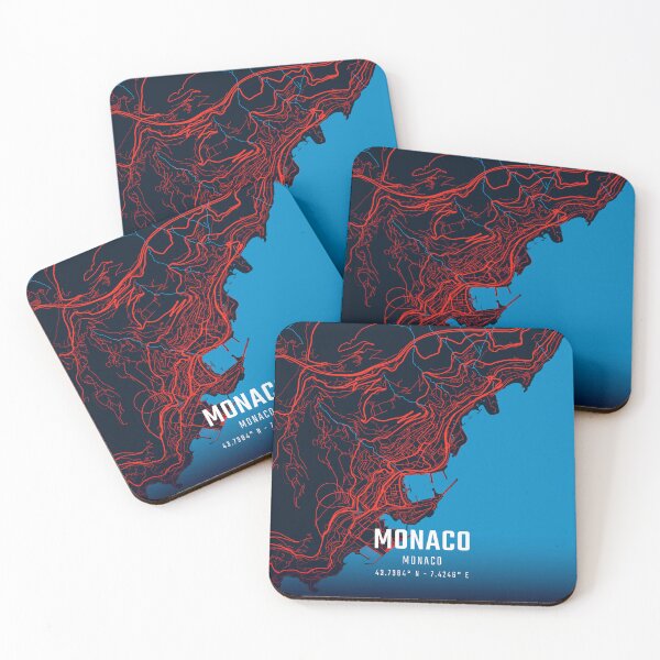 Item preview, Monaco Red & Blue Minimalist Map designed and sold by HomeLivingCo.