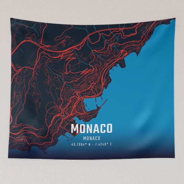 Item preview, Monaco Red & Blue Minimalist Map designed and sold by HomeLivingCo.